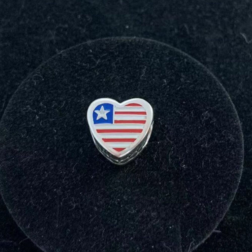 Pandora Liberia Flag Heart Charm S925 Sterling Silver Jewelry for Bracelet